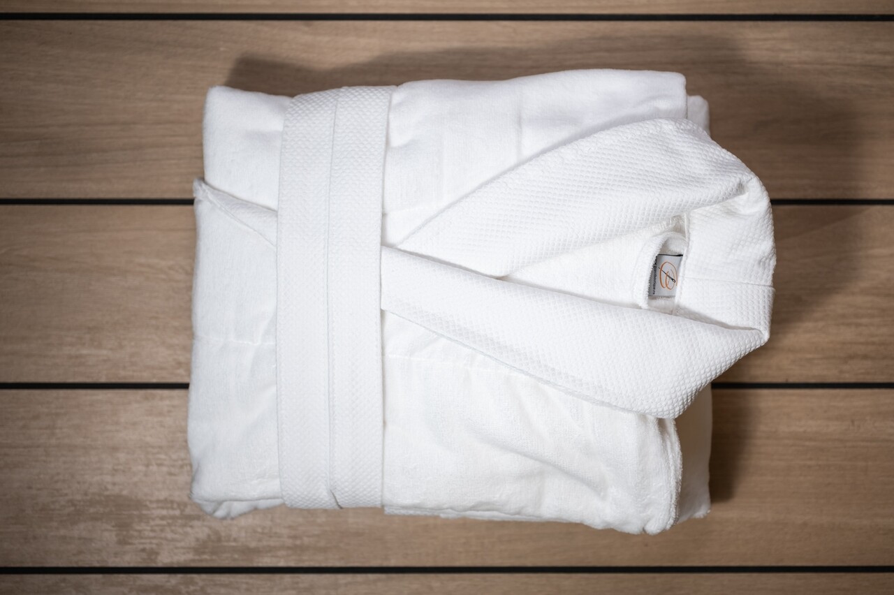 Halat de baie, Boutique Luxury, marime universala, 100% bumbac velur + frotir, 420 gr/mp, alb - imagine 3